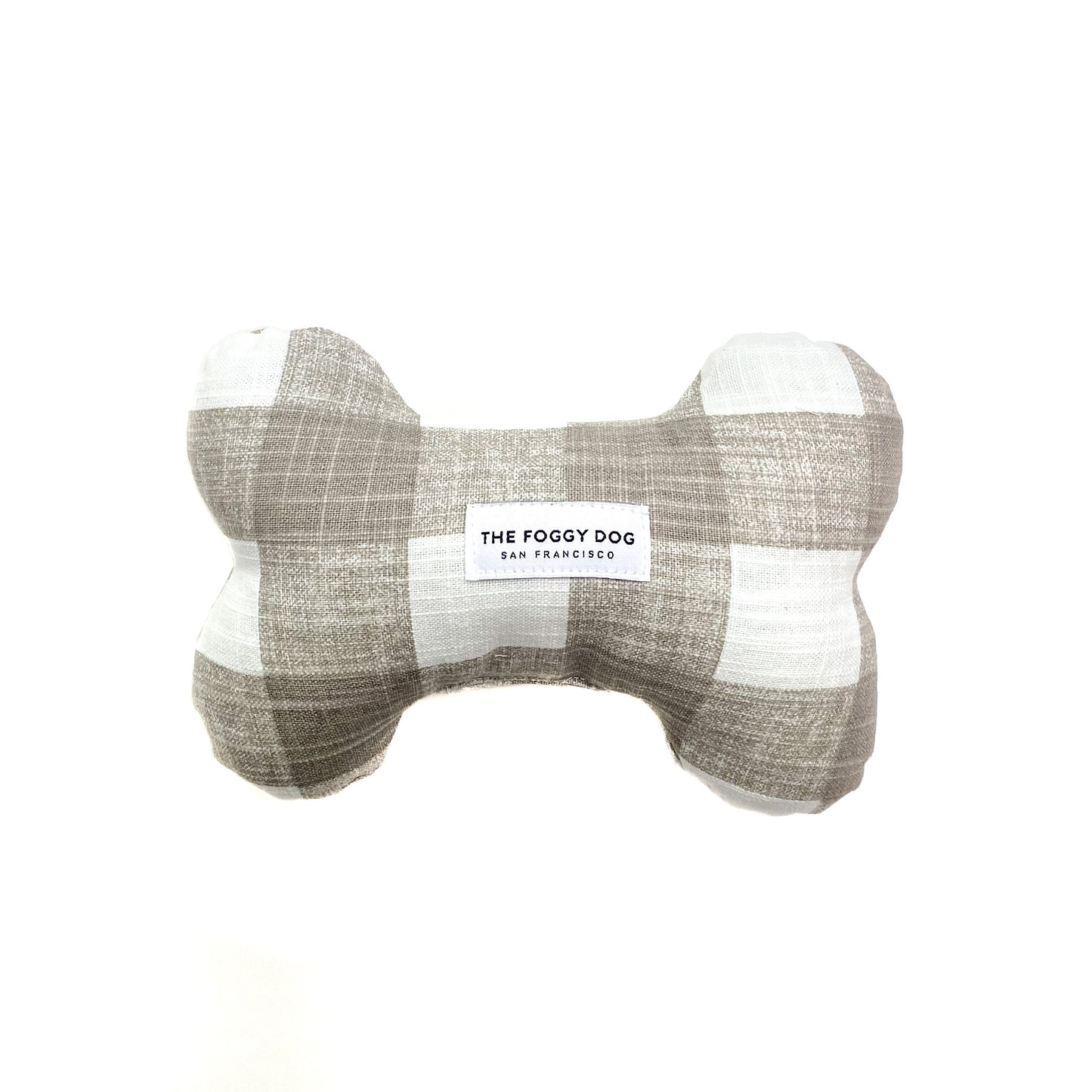 The Foggy Dog Warm Stone Gingham Dog Bone Squeaky Toy