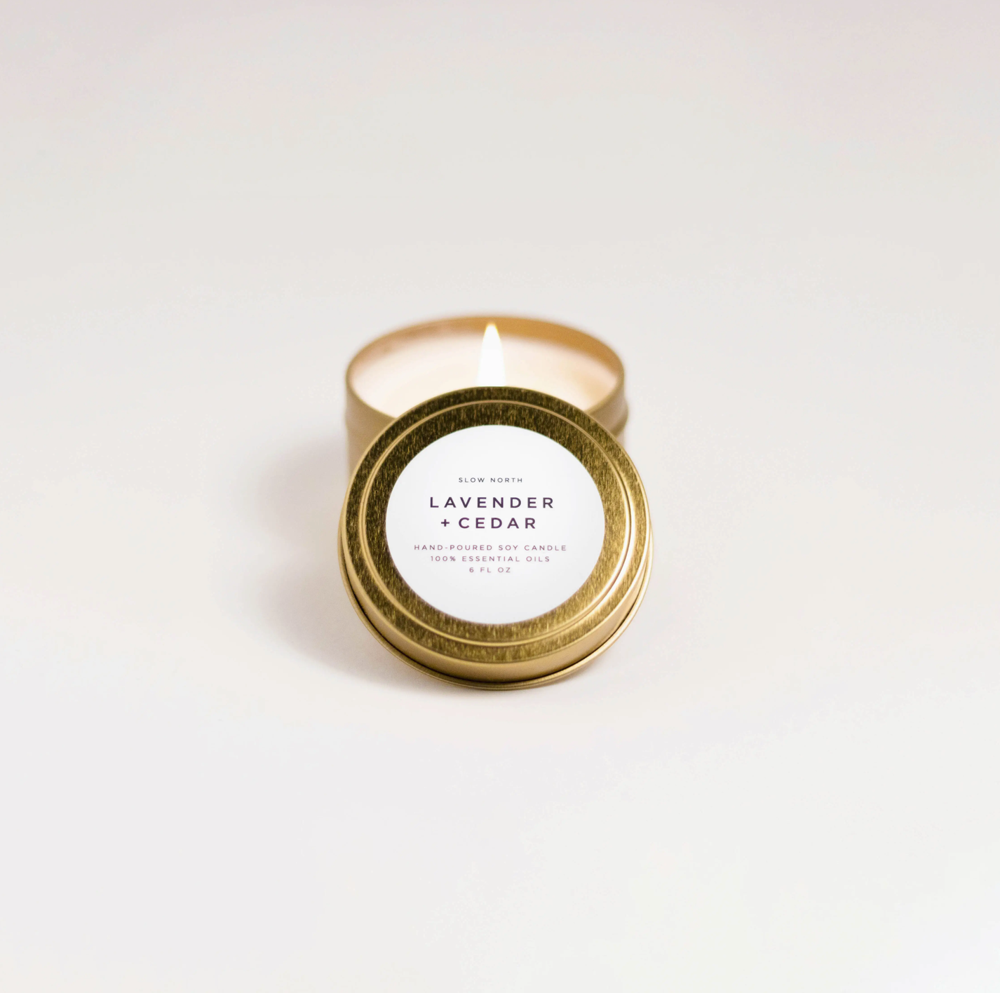 Slow North Gold Tin Candle Lavender + Cedar