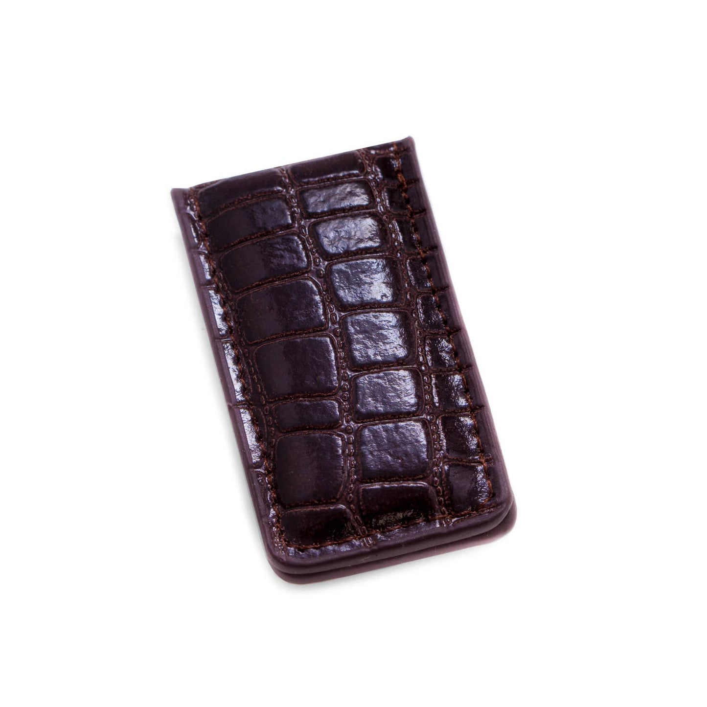 Harry Leather Magnetic Money Clip Brown Croc