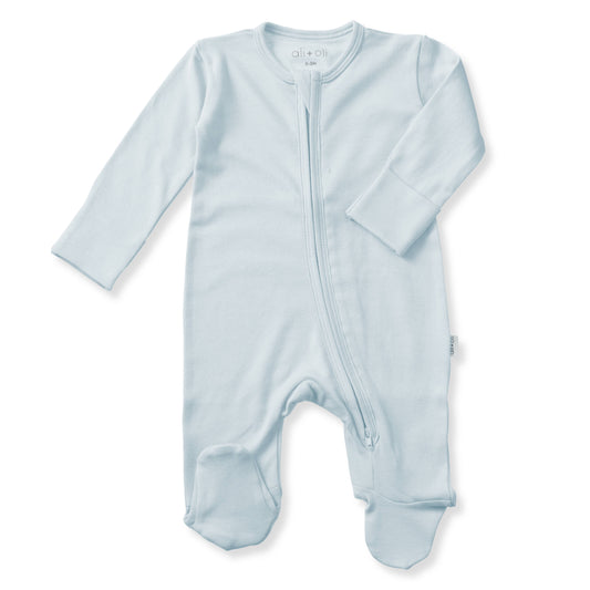 Baby Footie 2-Way Zipper – Organic Cotton Lounge Wear: Blue / 3-6M