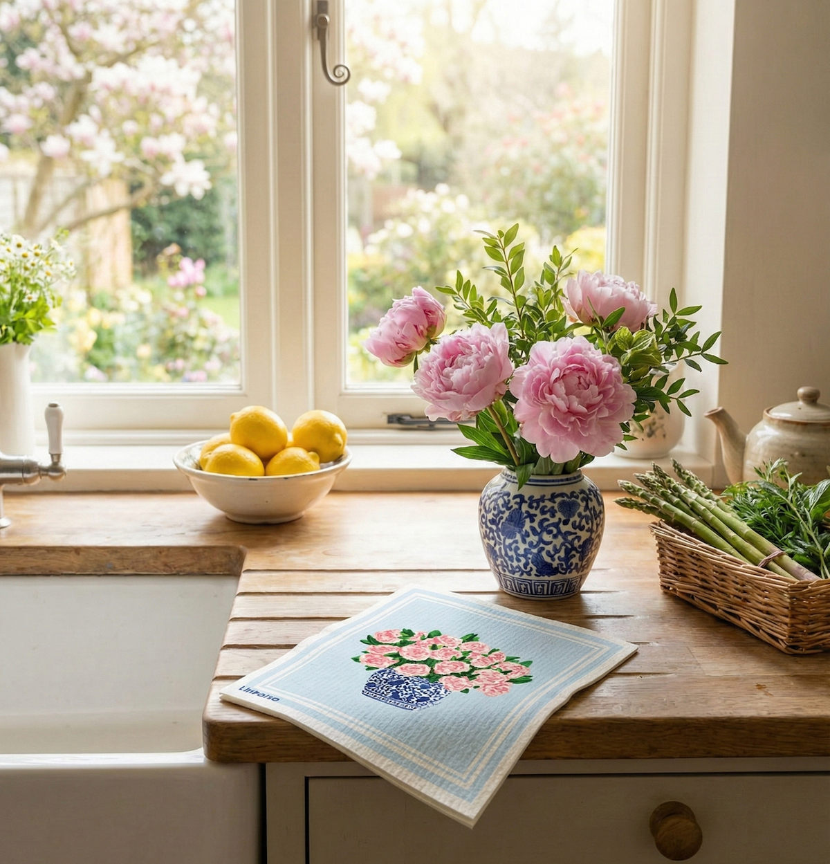 Blooming Garden Peony – Linhome x Liesel Anne Swedish Dishcloths - 1 Pack