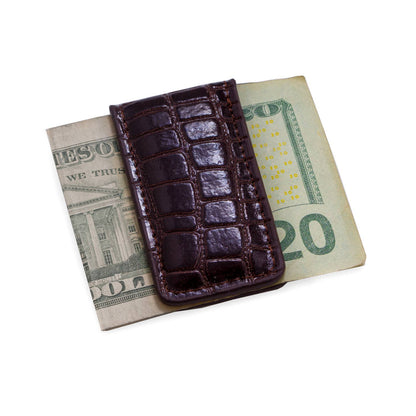 Harry Leather Magnetic Money Clip Brown Croc