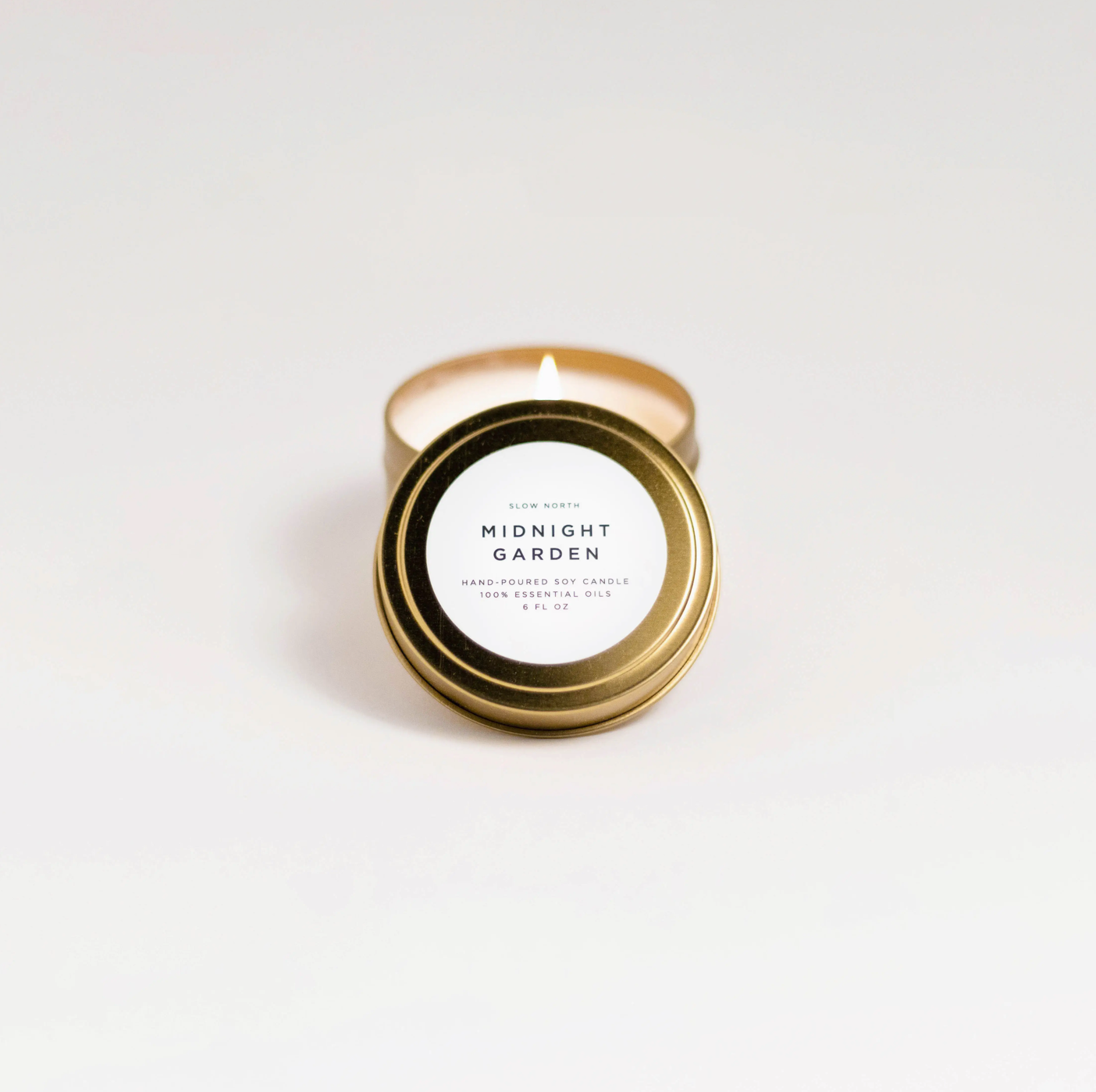 Slow North Gold Tin Candle Midnight Garden